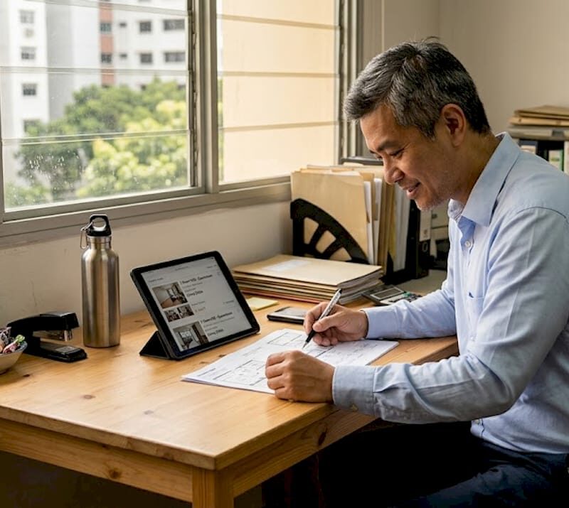 Real estate agent working in Singapore HDB office