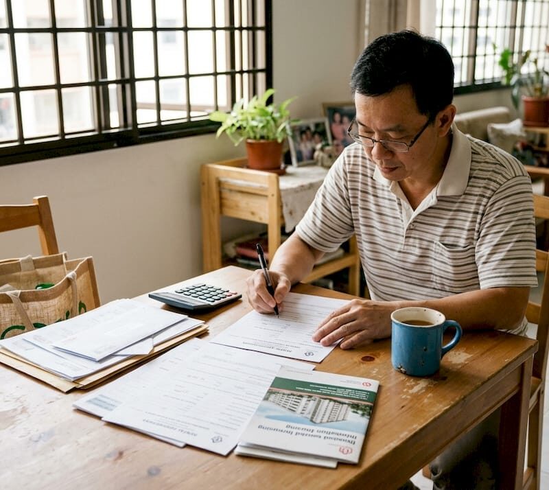 Landlord completing HDB rental paperwork at home
