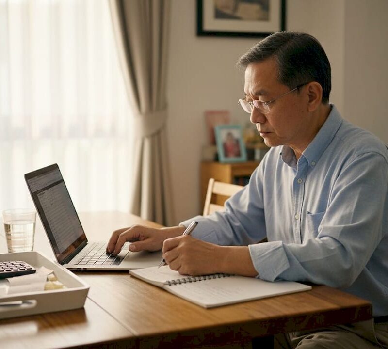 Man working on property yield in Singapore flat