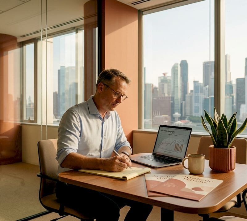 Professional analyzing property documents in office