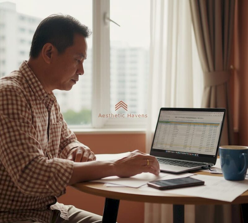 Investor reviewing REIT portfolio at dining table