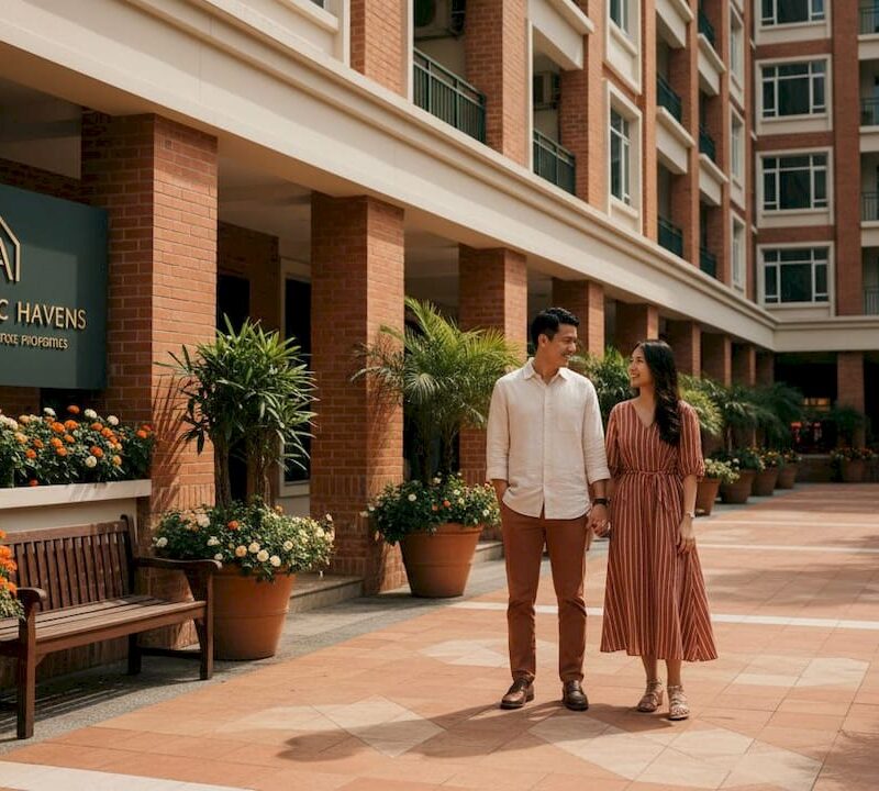 Couple outside aging Singapore leasehold condo