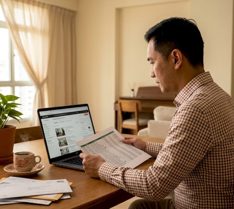 Investor reviewing property data at kitchen table