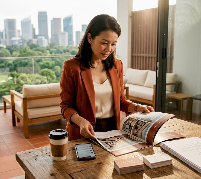 Real estate agent preparing at property launch