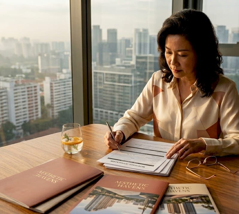 Buyer reviewing property financing documents at home