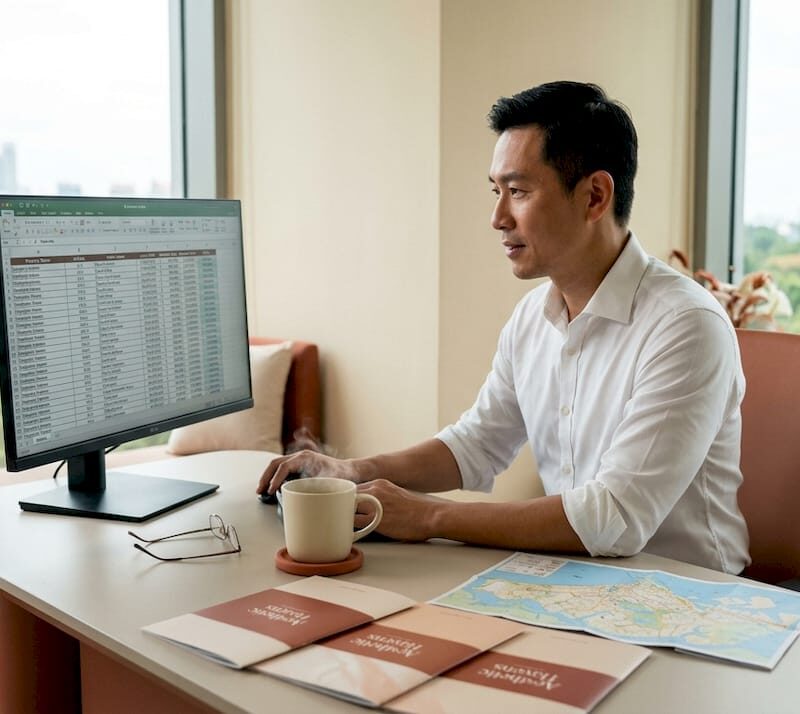 Investor analyzing commercial property data in office