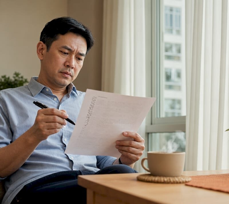 Landlord reviewing rental checklist at home table