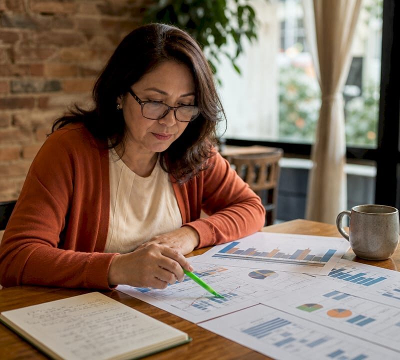 Analyst reviewing real estate market reports