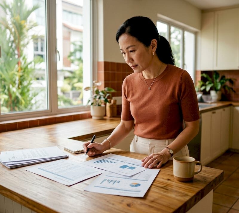 Asset manager analyzing real estate reports in office