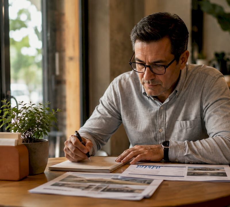 Investor reviewing REIT property documents