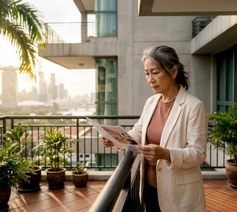 Agent reviewing luxury home brochure in elegant living room