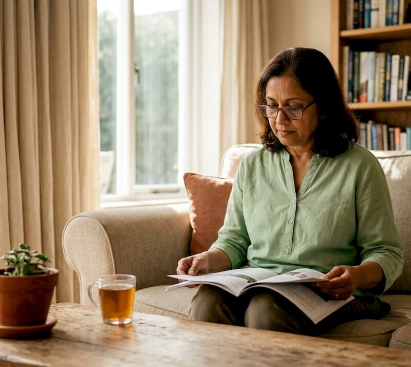 Investor reviewing real estate portfolio in home office