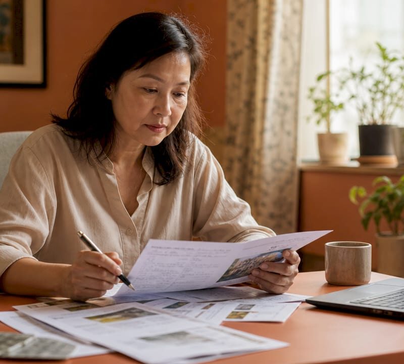 Homeowner reviewing property investment documents