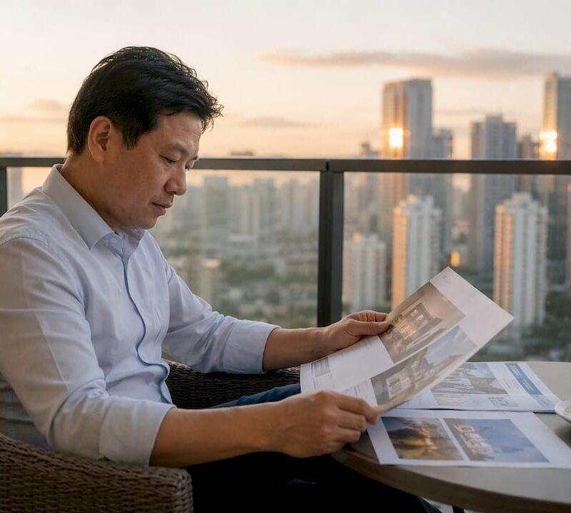 Investor reviewing real estate documents at desk