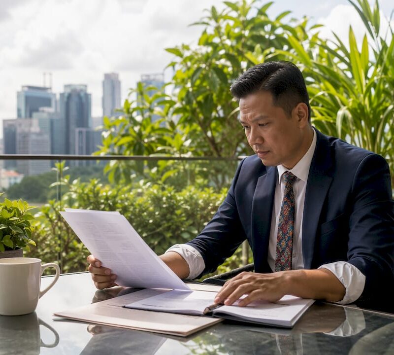 Financial advisor reviewing CPF property documents