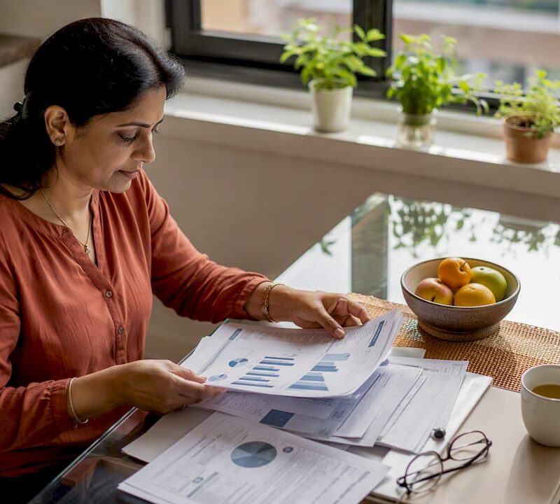 Woman reviewing US property alternatives at desk
