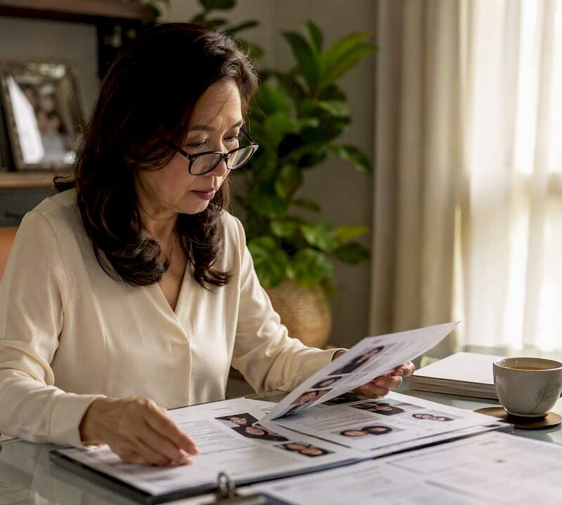 Buyer verifying property agent profiles at home