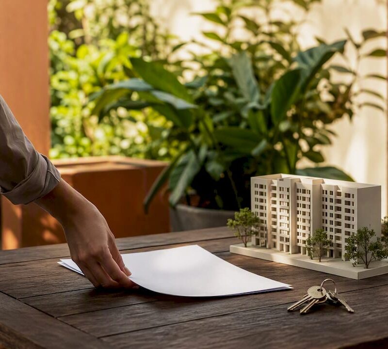 Hands with HDB flat model and keys