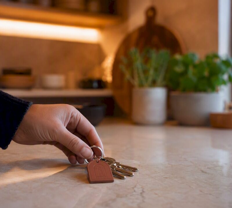 Hand holding residential property keys in Singapore