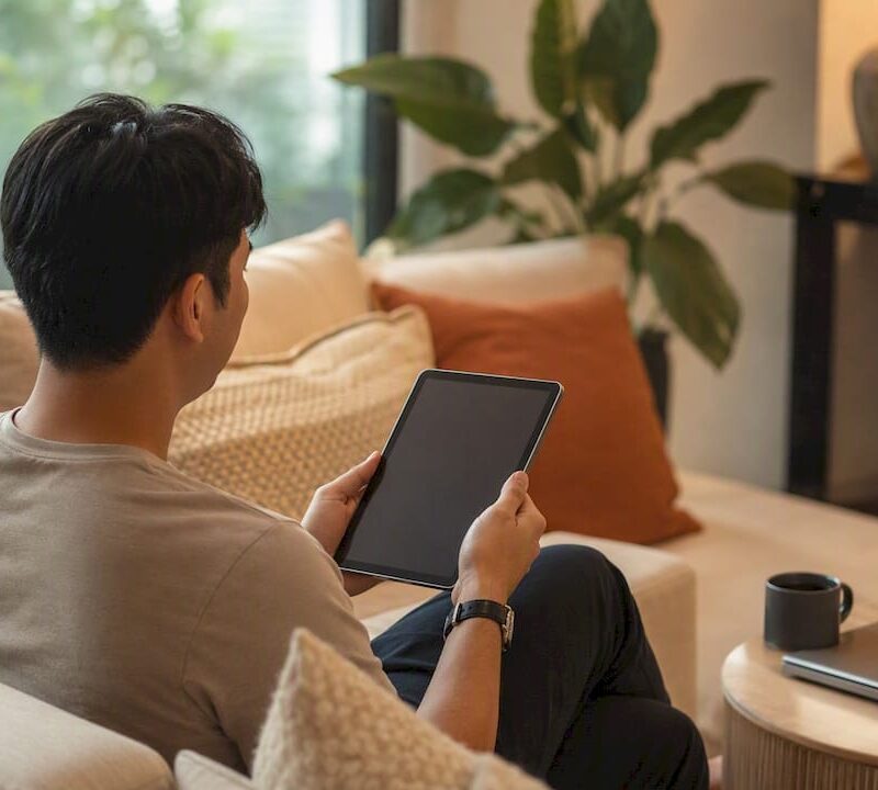 Hands holding tablet with approval document