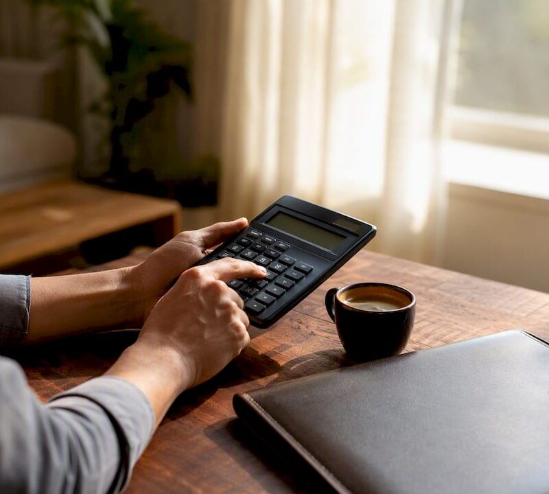 Hands calculating home loan refinancing costs