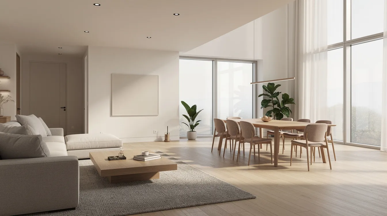 The image showcases an elegant contemporary interior featuring high ceilings and abundant natural light, illuminating a spacious living and dining area that emphasizes a luxurious lifestyle. This design reflects the appeal of private real estate, such as freehold landed properties, ideal for those considering property purchase for long-term value and wealth preservation.