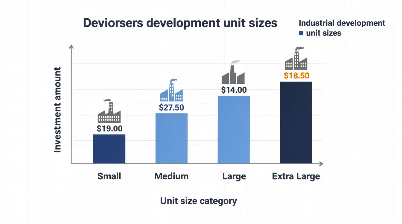 The image features a chart that compares various unit size categories alongside their corresponding investment amounts in an industrial development, highlighting the growth potential in the food production sector near Tuas South Avenue. This visual representation illustrates the strategic importance of the location, particularly for businesses operating in food processing and logistics close to the Tuas mega port.