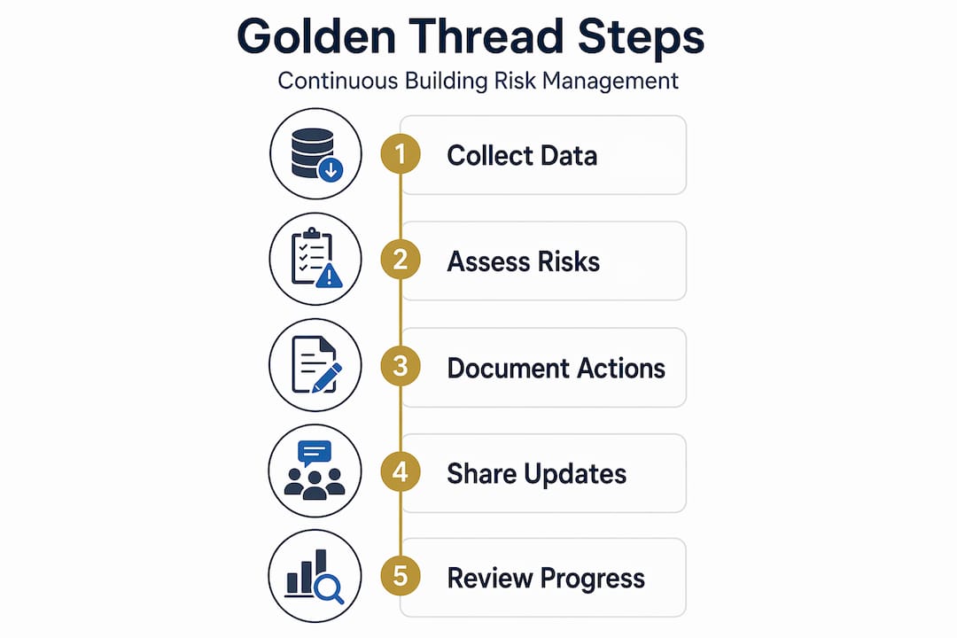 Infographic showing Golden Thread steps in risk management