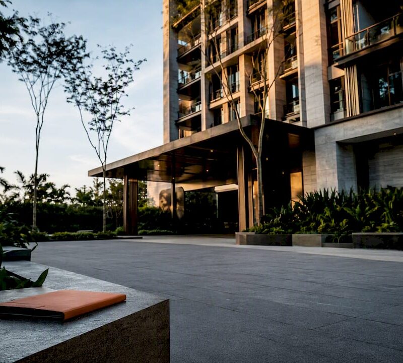 Singapore condominium facade at dusk