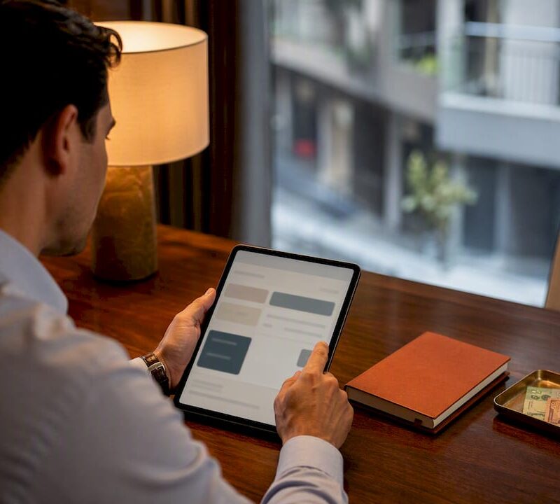 Investor reviewing overseas property currency transfer