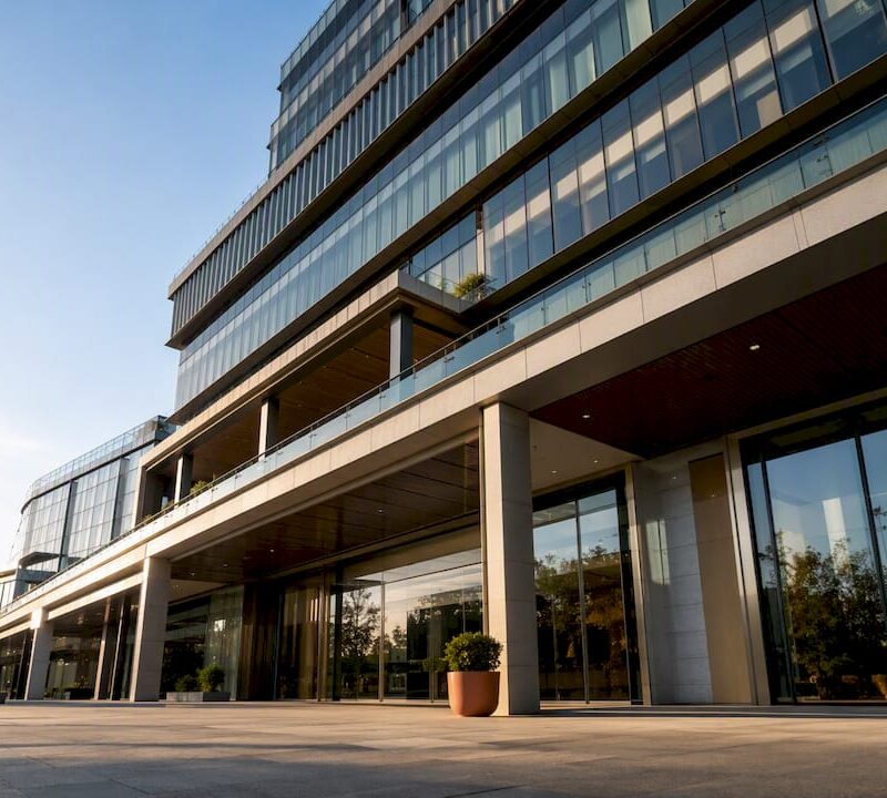 Singapore commercial property exterior at golden hour