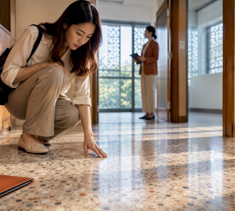 Buyer inspecting an older Singapore resale apartment