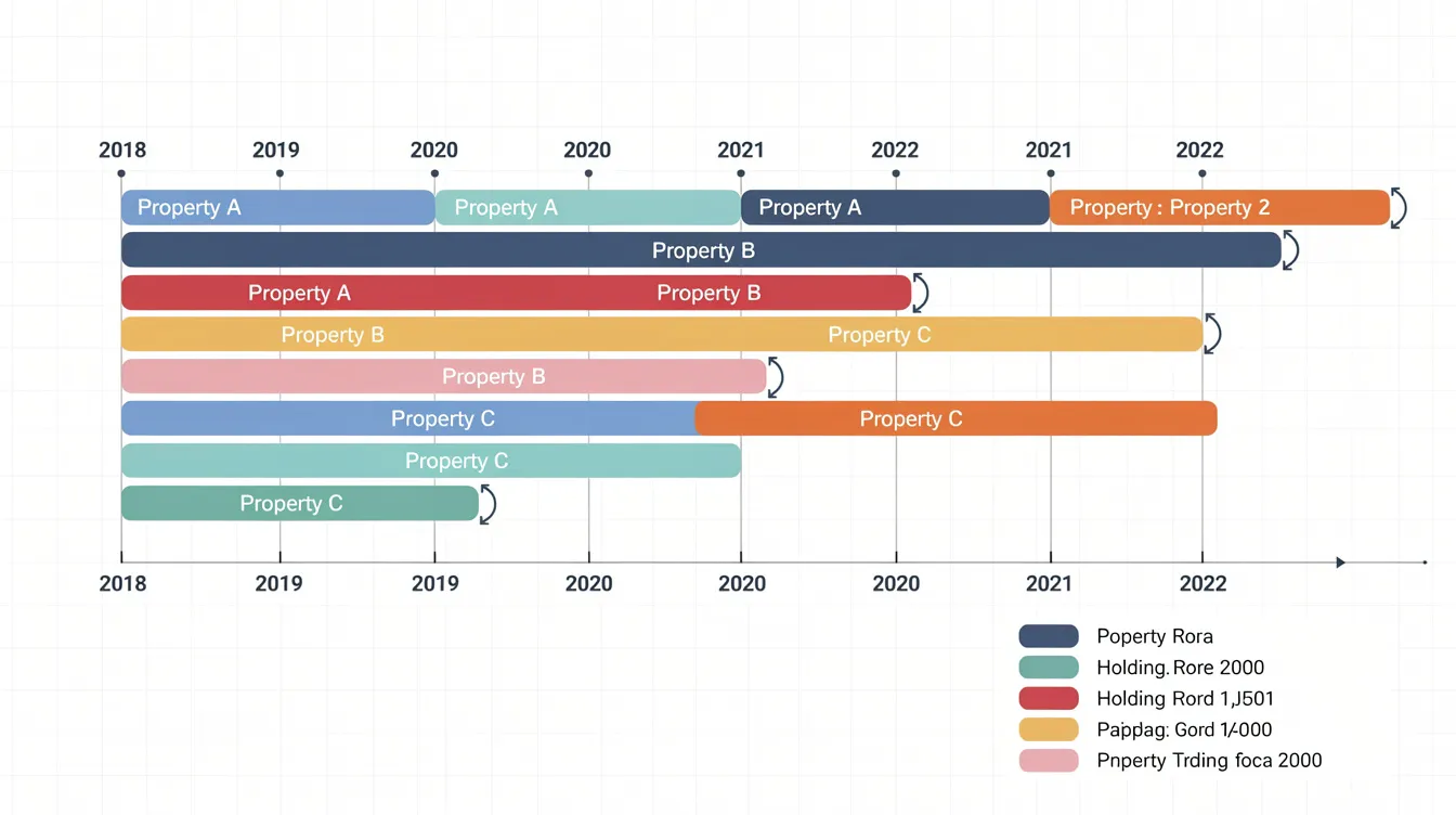 The image is a timeline diagram illustrating the holding periods for residential properties purchased over multiple years, highlighting the changes in seller's stamp duty (SSD) rates and rules. It visually represents the minimum occupation period and the transition from old to new SSD holding period regulations for private residential property transactions, including HDB flats.