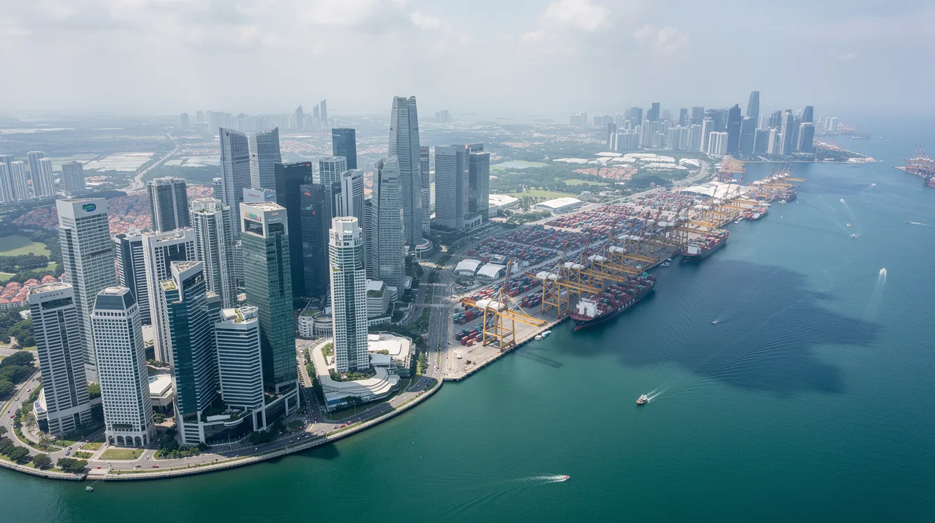 An aerial view of Singapore's vibrant cityscape showcases a mix of commercial and industrial buildings along the waterfront, reflecting the dynamic urban environment. This bustling scene highlights the importance of understanding refinancing options for home loans and interest rates in the current market, which can impact financial goals for Singapore homeowners.