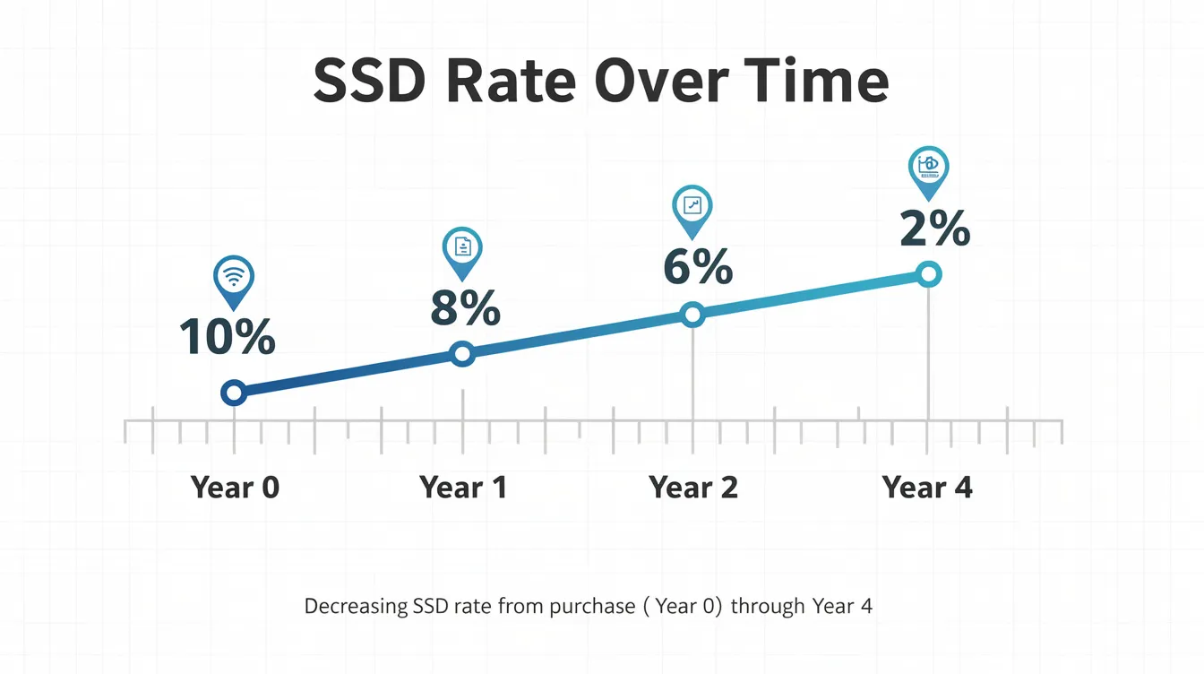 The image depicts a visual timeline illustrating the purchase of residential properties from Year 0 to Year 4, highlighting the decreasing seller's stamp duty (SSD) rates at each year marker. It emphasizes the SSD holding period rules, showcasing how the rates change over time for private residential property transactions.