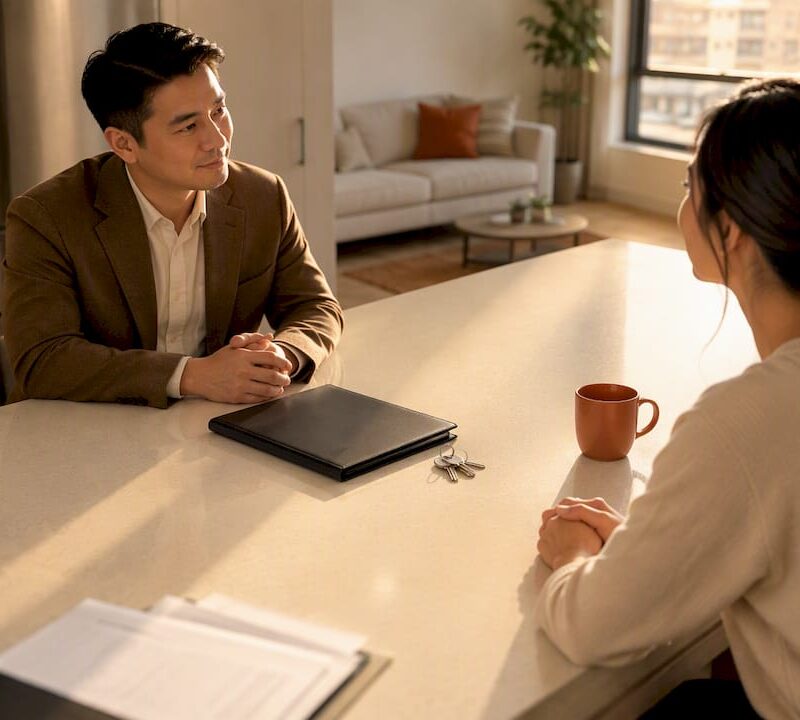 Landlord and tenant discussing formal move-out