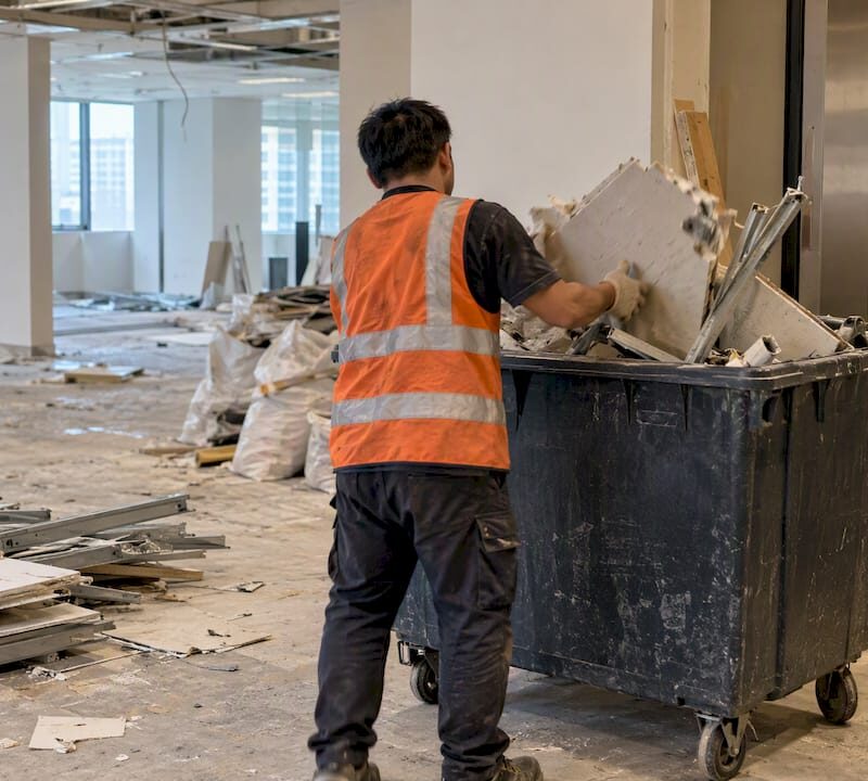 Contractor handling office reinstatement debris
