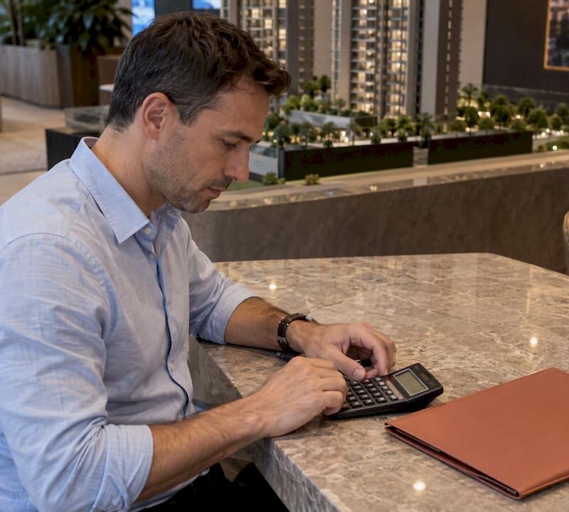 Buyer calculating condo purchase costs in Singapore