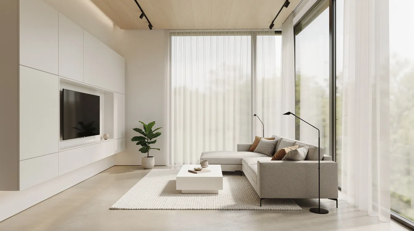 The image depicts a bright, modern living area featuring full-height windows that allow ample natural light to illuminate the neutral interior finishes. This stylish space, part of the Serra Residences development, emphasizes comfort and elegance, appealing to families and residents seeking a contemporary lifestyle in an established neighborhood.