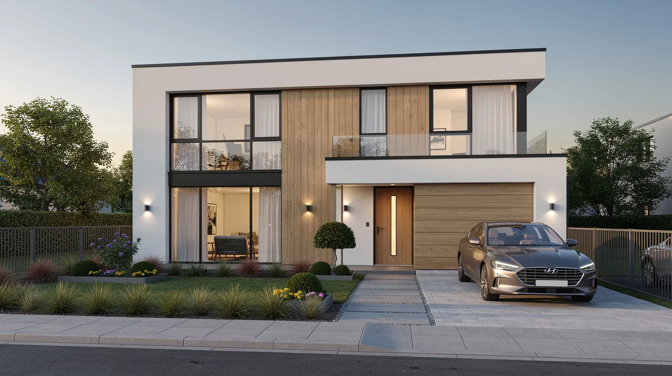 The image features a modern terrace house with a clean facade, complemented by a landscaped front garden and a parked car in the driveway, showcasing a desirable residential property. This landed home reflects contemporary design and offers a glimpse into the lifestyle associated with private property ownership.
