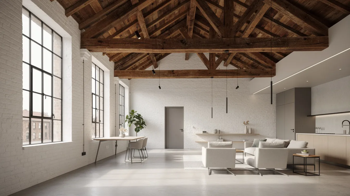The image depicts the interior of a renovated heritage building featuring exposed timber beams that highlight its historical significance, while modern fixtures enhance its functionality. This blend of conservation and adaptive reuse showcases the building's structural integrity and investment potential in urban redevelopment.