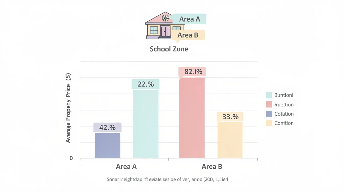 The image depicts a chart comparing property prices between two residential areas located near popular primary schools, such as Methodist Girls School and Tao Nan School, highlighting the impact of school proximity on the property market. The data illustrates how families living within the 1km school ring benefit from potentially higher property values and offers insights into the school premium associated with these sought-after locations.
