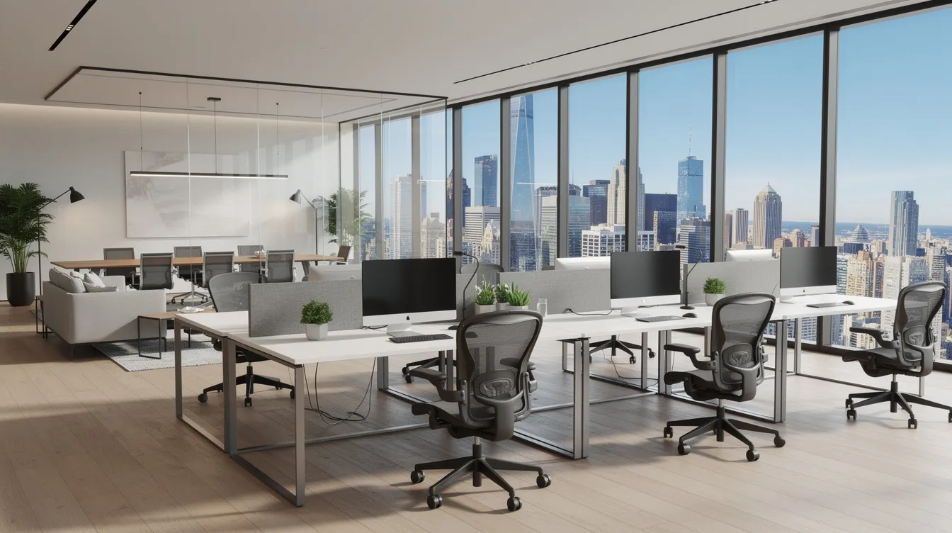 The image depicts a modern office floor at 108 Robinson Road, featuring expansive floor-to-ceiling windows that provide a stunning view of the city skyline. This newly refurbished freehold CBD office space showcases quality finishes and is located in a thriving business precinct, ideal for discerning private wealth and family offices.