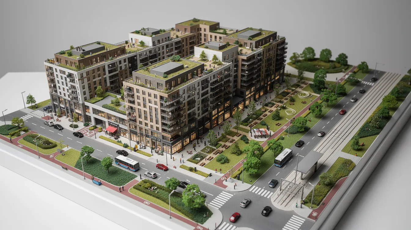 The image depicts a detailed scale model of the Pinery Residences, a mixed-use residential development surrounded by lush greenery and integrated transport infrastructure, including a direct link to the Tampines West MRT station. Nearby amenities such as Tampines Mall and Bedok Reservoir Park are also represented, showcasing the vibrant community atmosphere of the Tampines area.