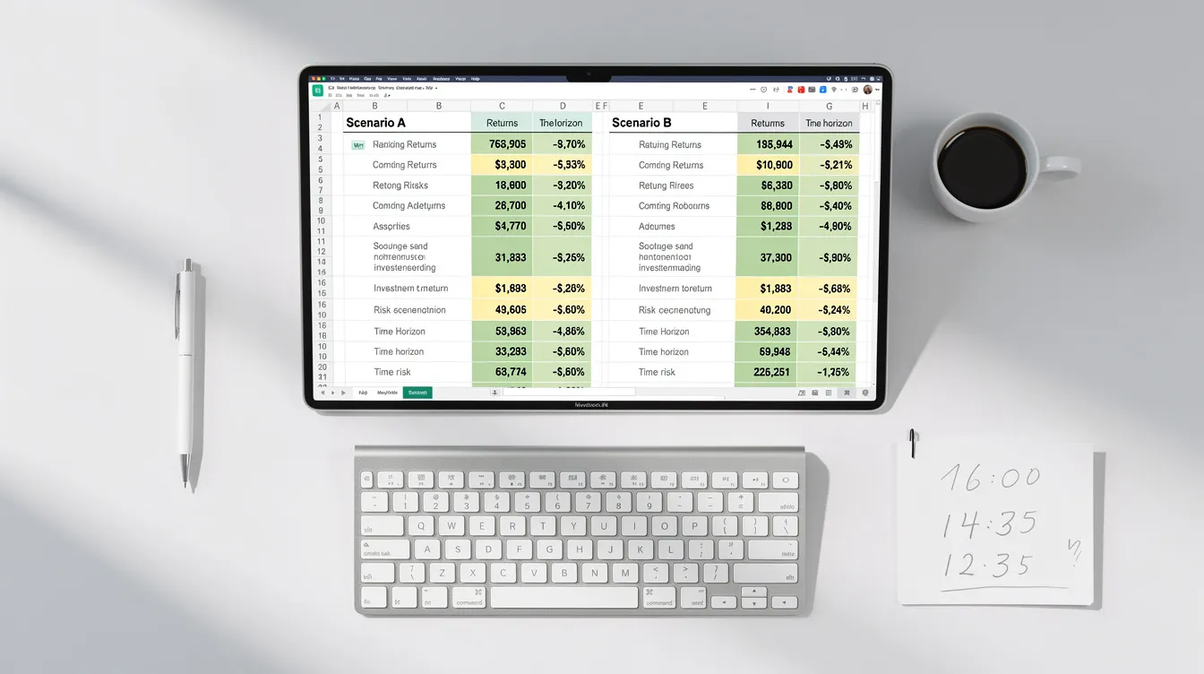 An overhead view of a clean financial spreadsheet displays highlighted cells that compare the long-term costs of purchasing commercial property versus renting office space in Singapore. The spreadsheet includes key factors such as purchase price, ongoing costs, and potential property equity, offering valuable insights for business owners evaluating their investment options.