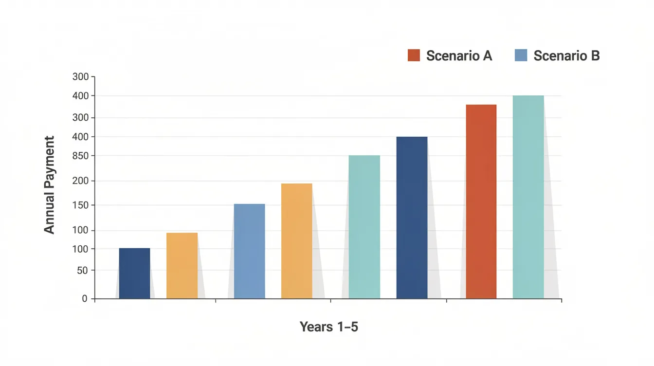 The image features a bar chart that compares two home loan payment scenarios over five years, with ascending bars indicating increasing monthly repayments. This visual representation helps property buyers understand the differences between fixed and floating rate home loans, considering factors like interest rates and total monthly debt repayments.