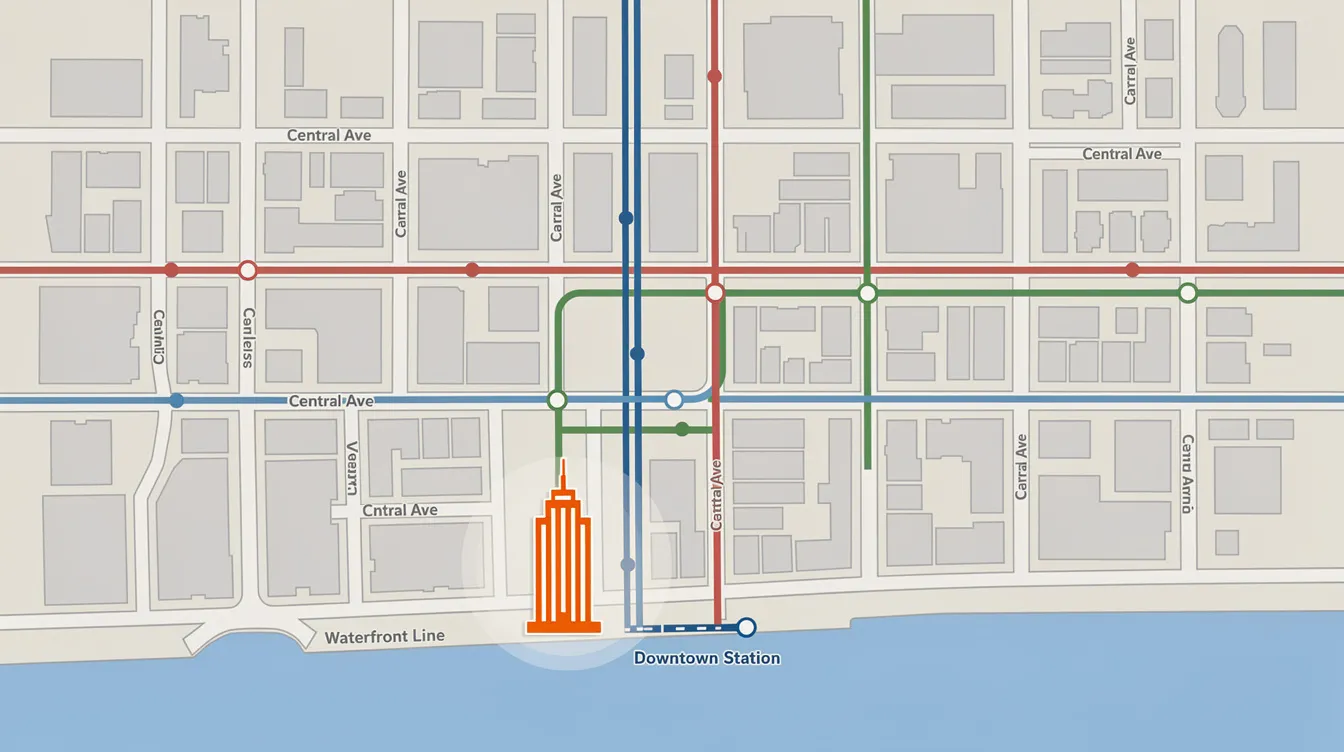 The image is a schematic map-style illustration depicting a central business district in Singapore, highlighting the location of an office tower near the waterfront and transit lines. Key areas such as Cecil Street and Shenton Way are marked, providing a visual overview for potential investors and tenants interested in property transactions in this vibrant CBD area.